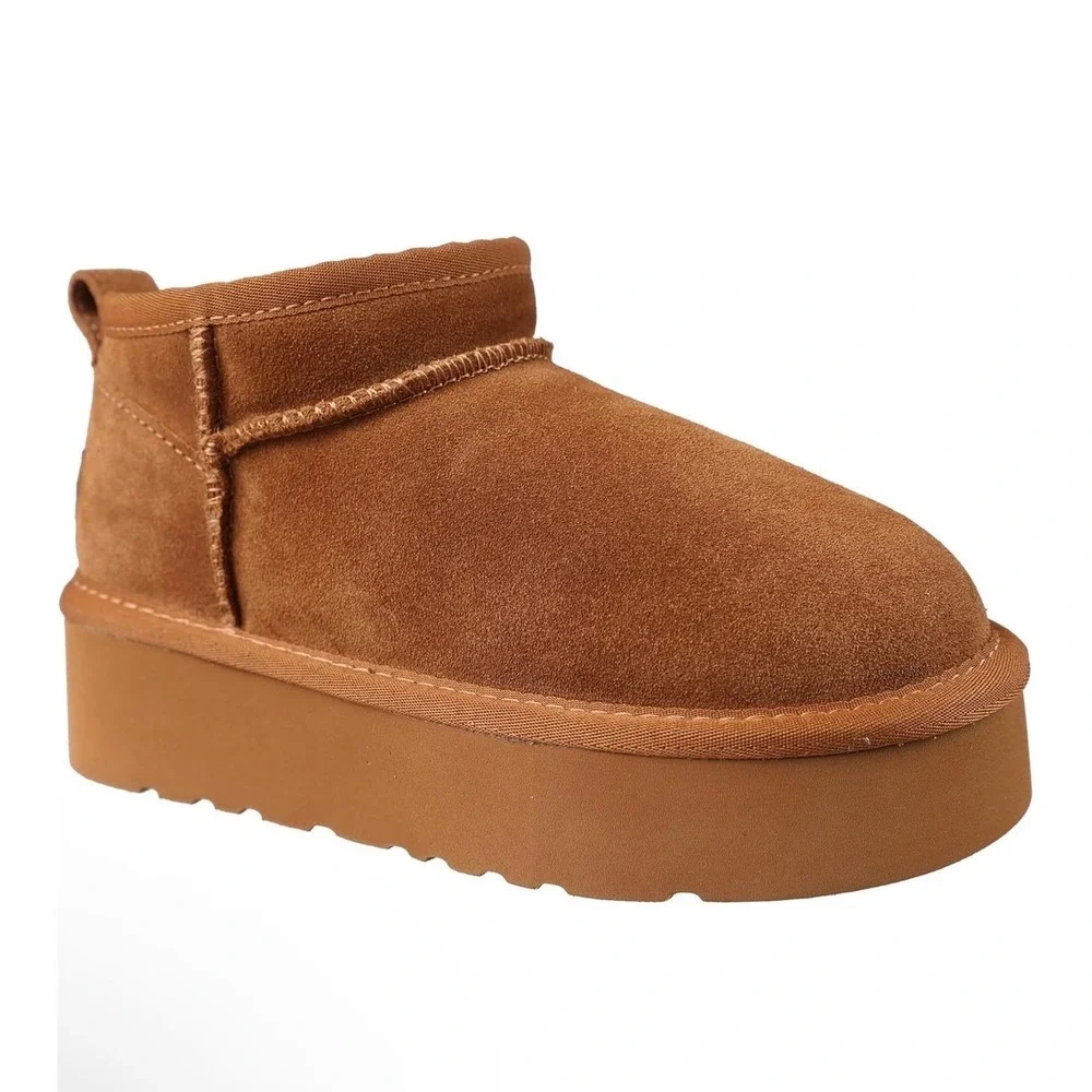 Lamo Ellie Youth Kids Platform Boots Chestnut Suede Faux Fur Ankle Boot Size 2Y